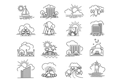 City and nature line icons