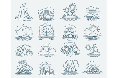 Park landscape outline icons