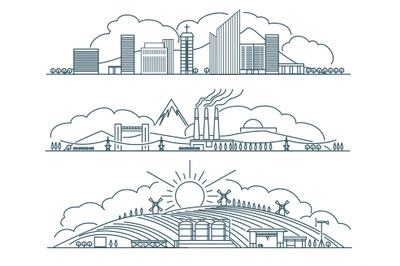 Urban landscape linear icons set