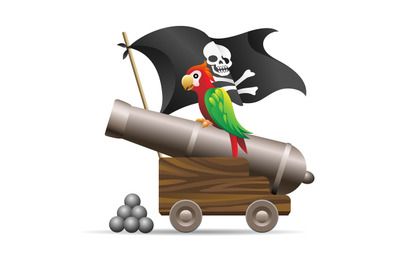 Medieval pirate flag and cannon