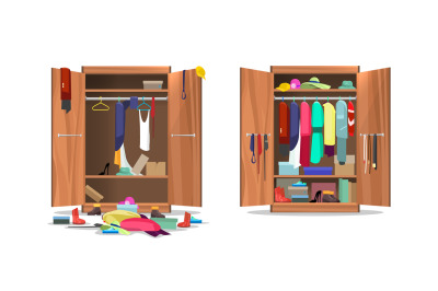 Wardrobe before and after organization