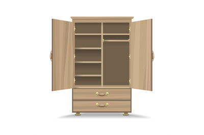 Wooden opened wardrobe