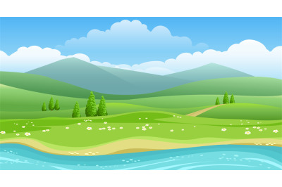 Summer hills and river panorama