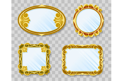 Gold decoration mirrors on transparent background