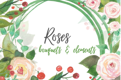 Roses watercolor clipart bundle