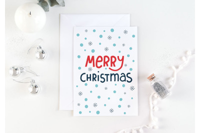 Merry Christmas card. Printable Card with snow and snowflakes