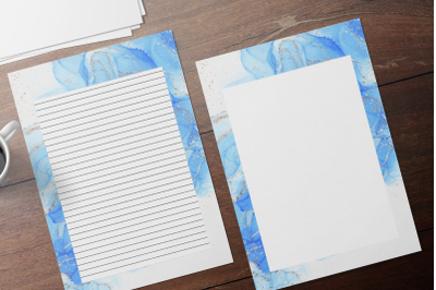 Blue and Gold Watercolor Stationery Papers