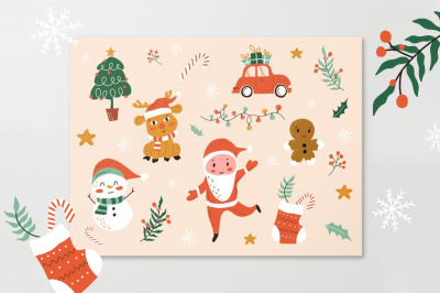 Set of Christmas and New Year cute elements