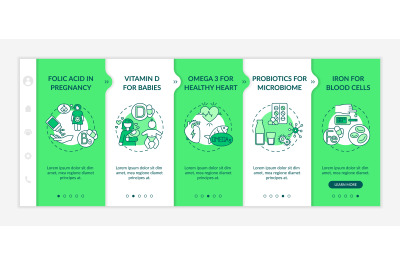 Vitamins and supplements onboarding vector template