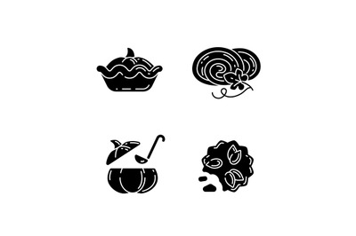 Autumn dishes recipes black glyph icons set on white space