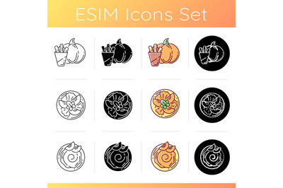 Pumpkin recipes icons set