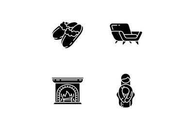 Cozyness mood black glyph icons set on white space