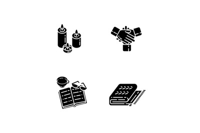 Heart-warming style black glyph icons set on white space