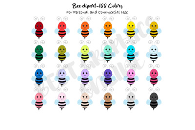Bees Clip Art Graphic 100 Colors Insects