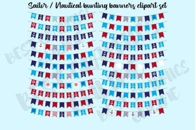 22 Nautical Bunting Banners Clipart Anchor
