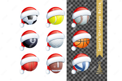 Bundle 9 different sports balls with a Santa Claus hat.