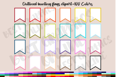 100 Outlined Bunting Flags Clipart