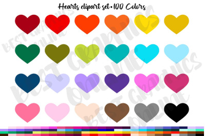 100 Colors! Hearts Clipart Graphics Set