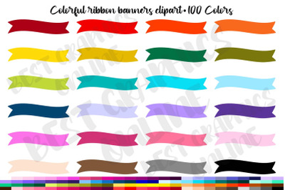 100 Colorful Ribbon Banner Clip Art Set