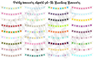 36 Colorful Bunting Banners Clipart Set