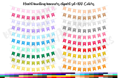 100 Heart Bunting Banners Clip Art Set