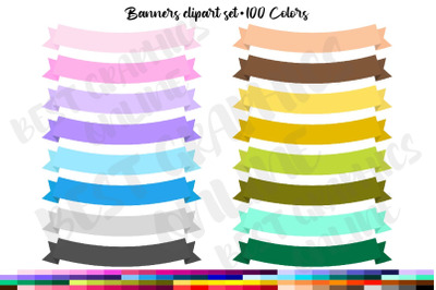 100 Curved Ribbon Banners Clipart Set