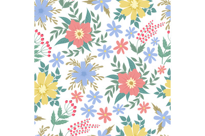 Spring flowers seamless patten. Garden summer flower motif floral text