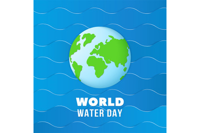 World water day. Earth globe on blue ocean waves. Save water vector po