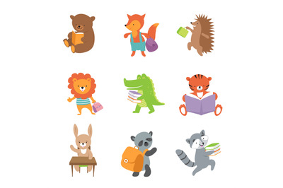 Cute school animals. Bear and fox&2C; lion and crocodile&2C; tiger and panda