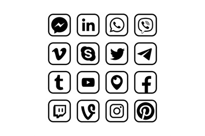 Social media icons. Popular messengers vector web network buttons