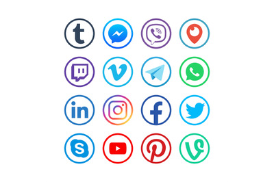 Social media icons. Popular media web social network vector buttons