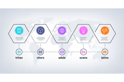 Journey timeline. Process chart with 5 steps. Business options flowcha