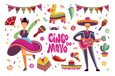 June party festival. Mexican or brazil fiesta elements with cartoon la