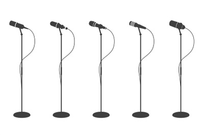 Microphone silhouettes. Standing microphones audio equipment. Concept