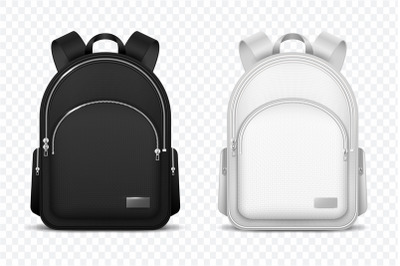 School backpack. Black and white rucksack. Front view travel bag. 3d v