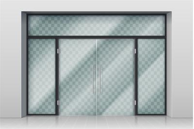 Glass entrance door. Shopping center mall entrance automatic doors wit