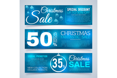 Christmas sales banners. Winter and new year holiday discount offers a