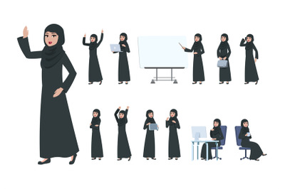 Arab businesswoman. Saudi muslim business woman character. Islam arabi