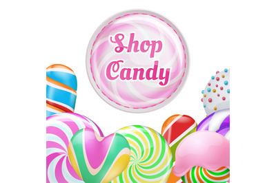 Vector realistic lollipops background - candy shop banner design