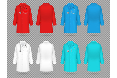 Doctor coat. Colorful lab uniform, doctor medical laboratory clothes v