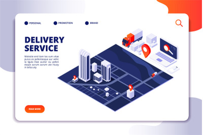 Isometric delivery concept. Logistic truck and shipping service mobile