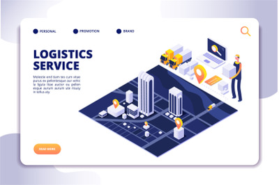 Distribution and logistics isometric concept. Global sipping insurance