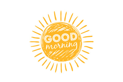 Good morning sun. Sunshine symbol with happy morning lettering typogra