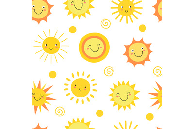 Sun seamless pattern. Summer hot weather sunshine heat funny. Doodle s