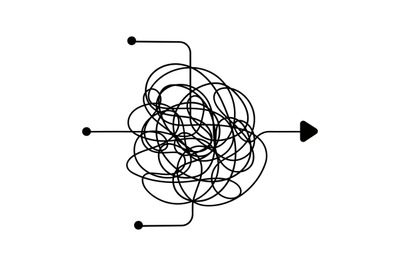 Confused process, chaos line symbol. Finding a way out, teamwork or br