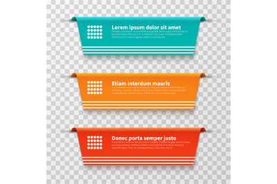 Infographic banners, vector color labels isolated on transparent backg