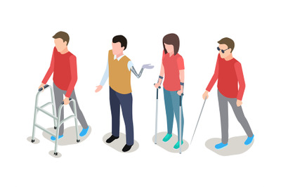 Vector disabled people isometric isolated on white background