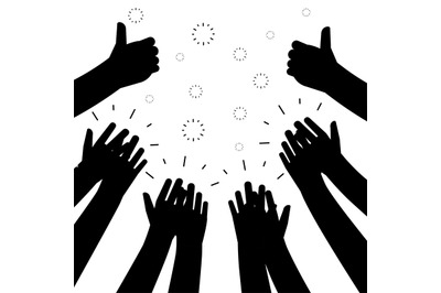 Black clapping hands vector silhouettes isolated on white background