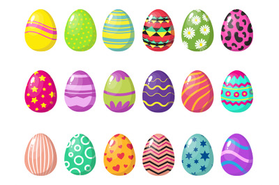 Cartoon colorful easter eggs vector with patterns isolated on white ba