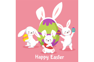 Easter vector background with cute cartoon bunnies and eggs